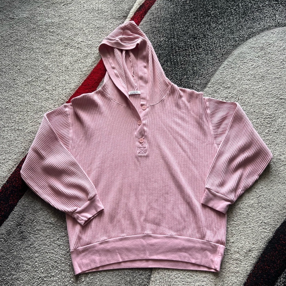 Stateside Anthropologie Pink Waffle Knit Hooded Thermal Sweater